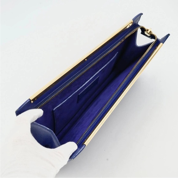 Saint Laurent Royal Blue Clutch with Gold Detail - Picture 5 of 8